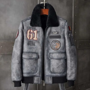 New Men's Short Grey Shearling Jacket Sheepskin Coat