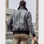 New Men's Short Grey Shearling Jacket Sheepskin Coat - Image 4