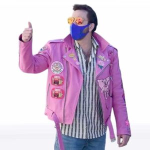 Nicolas Cage Pink Biker Leather Jacket