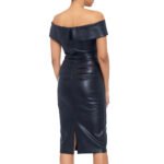 Off-The-Shoulder Black Cocktail Leather Dress - Image 2
