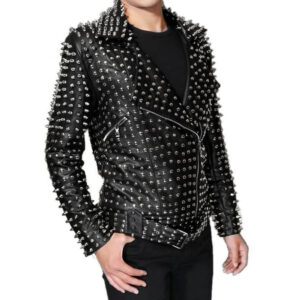 Men's Lambskin leather jacket Full Silver studded