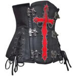 Olesya Blood Crossed Black Faux Leather Underbust Corset - Image 2