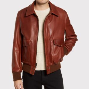Pebble Texture Leather Bomber Jacket for Men