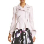 Chic Pink Peplum Hem Women's Leather Jacket