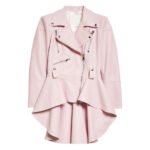 Chic Pink Peplum Hem Women's Leather Jacket - Image 3