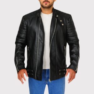 Pitch Black Snap Tab Leather Jacket