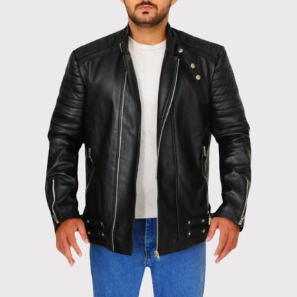 Pitch Black Snap Tab Leather Jacket