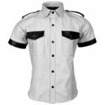 Men’s Police Uniform Style Short Sleeve T-Shirt in Real Sheep Leather