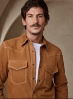 Men's Brown Full Sleeve Suede Leather Shirt - Image 3