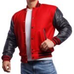 Men's Red Varsity Leather Jacket with Black Sleeves - Image 3
