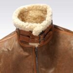 Men’s Shearling Leather Aviator Bomber Jacket Coat - Image 3