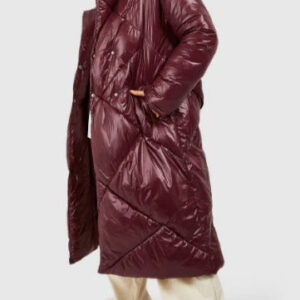 Women's Oversized Maroon Belted Puffer Coat