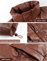 Women's Tan Brown Puffer Leather Vest - Image 4