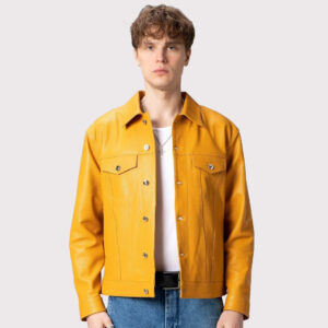 Premium Yellow Leather Trucker Jacket for Men