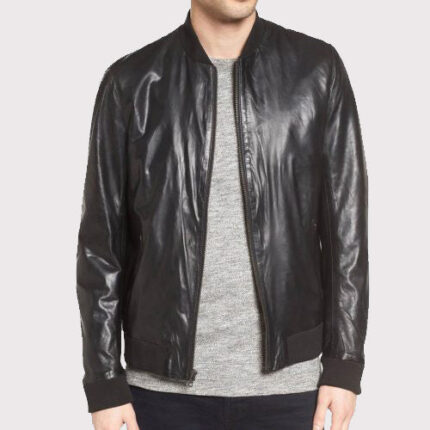 Quilted Leather Bomber Jacket for Men