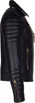 Men’s Black Leather Cafe Racer Quilted Biker Jacket - Image 4