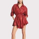 Red Flared Mini Leather Dress with Button-Down