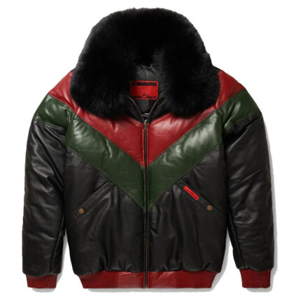 Stylish Multicolor V-Bomber Leather Jacket