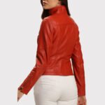 Amazing Bright Red Leather Jacket for Women - Image 2