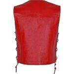 Men’s Motorcycle Biker Red Leather Vest with 10 Pockets - Image 2