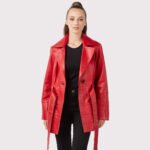 Red Leather Trench Coat for Women - Image 2