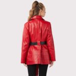 Red Leather Trench Coat for Women - Image 3