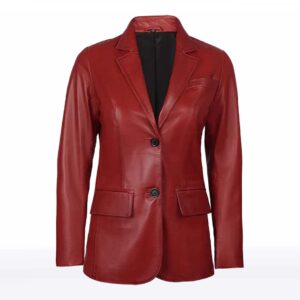Red Sheepskin Leather Blazer for Women