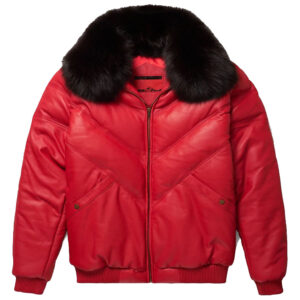 New Red V-Bomber Leather Jacket
