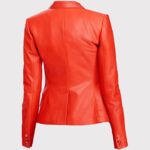 Red Women's Leather Coat with Double Pockets - Image 2