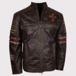 Rider Vintage Café Racer Distressed Brown Leather Jacket for Men - Retro Biker Style - Image 3