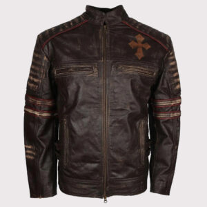 Rider Vintage Caf? Racer Distressed Brown Leather Jacket for Men - Retro Biker Style