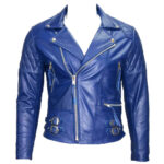 Royal Blue Cafe Racer Leather Motorcycle Jacket