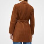 Rust Suede Leather Long Trench Coat - Women's Notched Lapel Elegance - Image 3