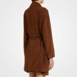 Rust Suede Leather Long Trench Coat - Women's Notched Lapel Elegance - Image 4