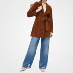 Rust Suede Leather Long Trench Coat - Women's Notched Lapel Elegance - Image 5