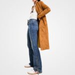 Rust Suede Leather Trench Coat – Notch Collar Long Coat