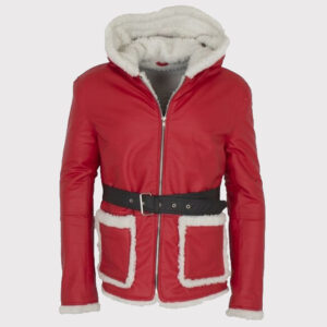Santa Claus Red Hooded Leather Jacket - Perfect Christmas Gift for Him