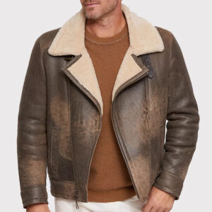 Stylish Shearling Sheepskin Bomber Moto Jacket