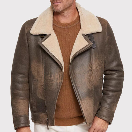 Stylish Shearling Sheepskin Bomber Moto Jacket