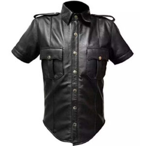 Men's Hot Police Uniform Sheep Leather Shirt