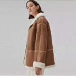 Women's Genuine Sheepskin Brown Aviator Shearling Jacket Coat - Image 3