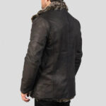Black Leather Trench Coat with Long Fur Trim - Image 2