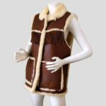 Boho Chic Brown Shearling Fringe Leather Vest - Image 2