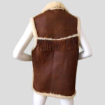 Boho Chic Brown Shearling Fringe Leather Vest - Image 3