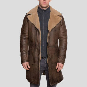 Men's B3 Aviator Sheepskin Shearling Leather Trench Brown Coat