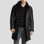 Men's Black Shearling Leather Trench Coat