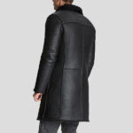 Men's Black Shearling Leather Trench Coat - Image 2