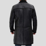 Men's Black Winter Shearling Leather Trench Coat - Image 2