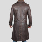 Men's Distressed Brown Winter Long Leather Trench Coat