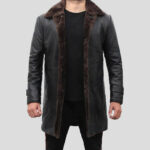 Men's Shearling Lined Black Leather Trench Coat